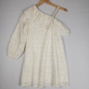 Zara Girls One Shoulder Dress 11/12 Eyelet Lace Crochet Wedding Lined‎ Cottage